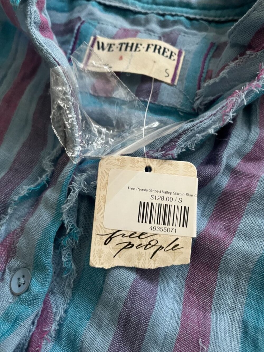 NWT Free People We the Free Valley Double Cloth Striped Shirt Blue Combo SMALL - Picture 6 of 9
